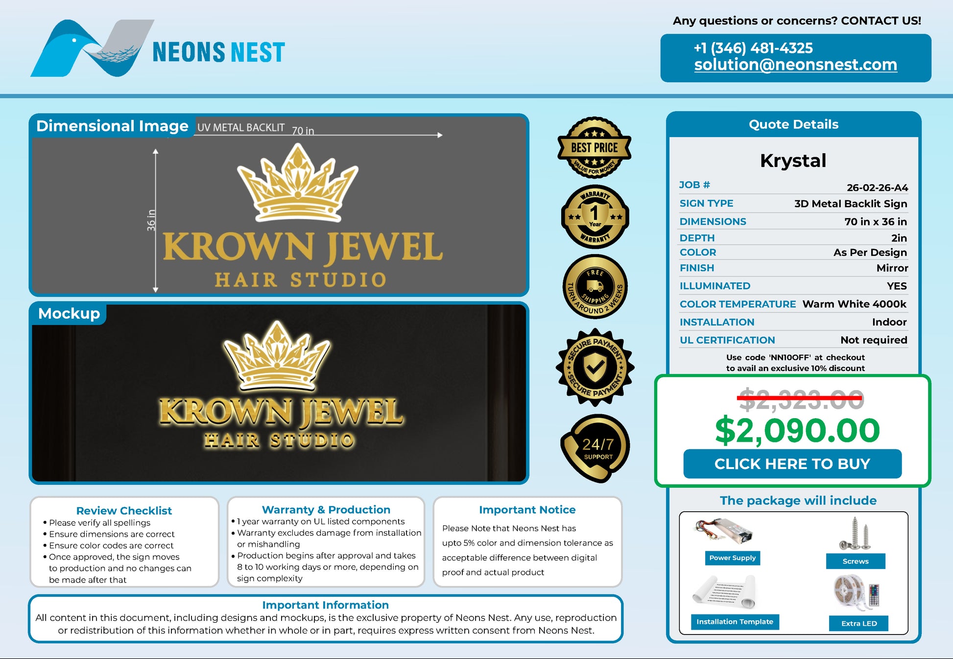 Krown Jewel Hair Studio 3D Metal Back-Lit - Neonsnest.com