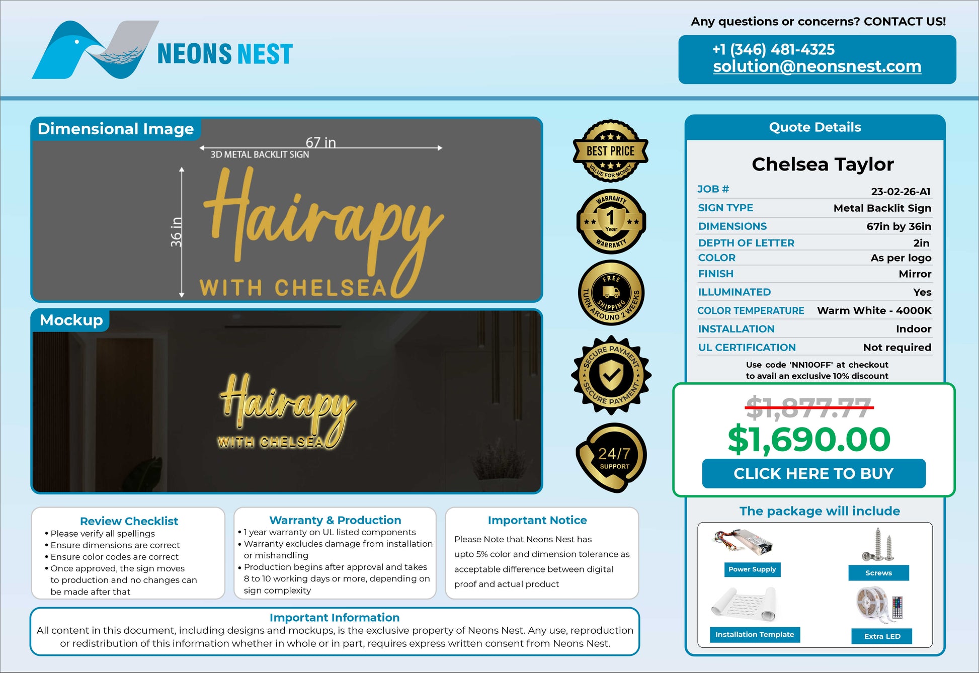 Hairapy With Chelsea 3D Metal Backlit Sign - Neonsnest.com