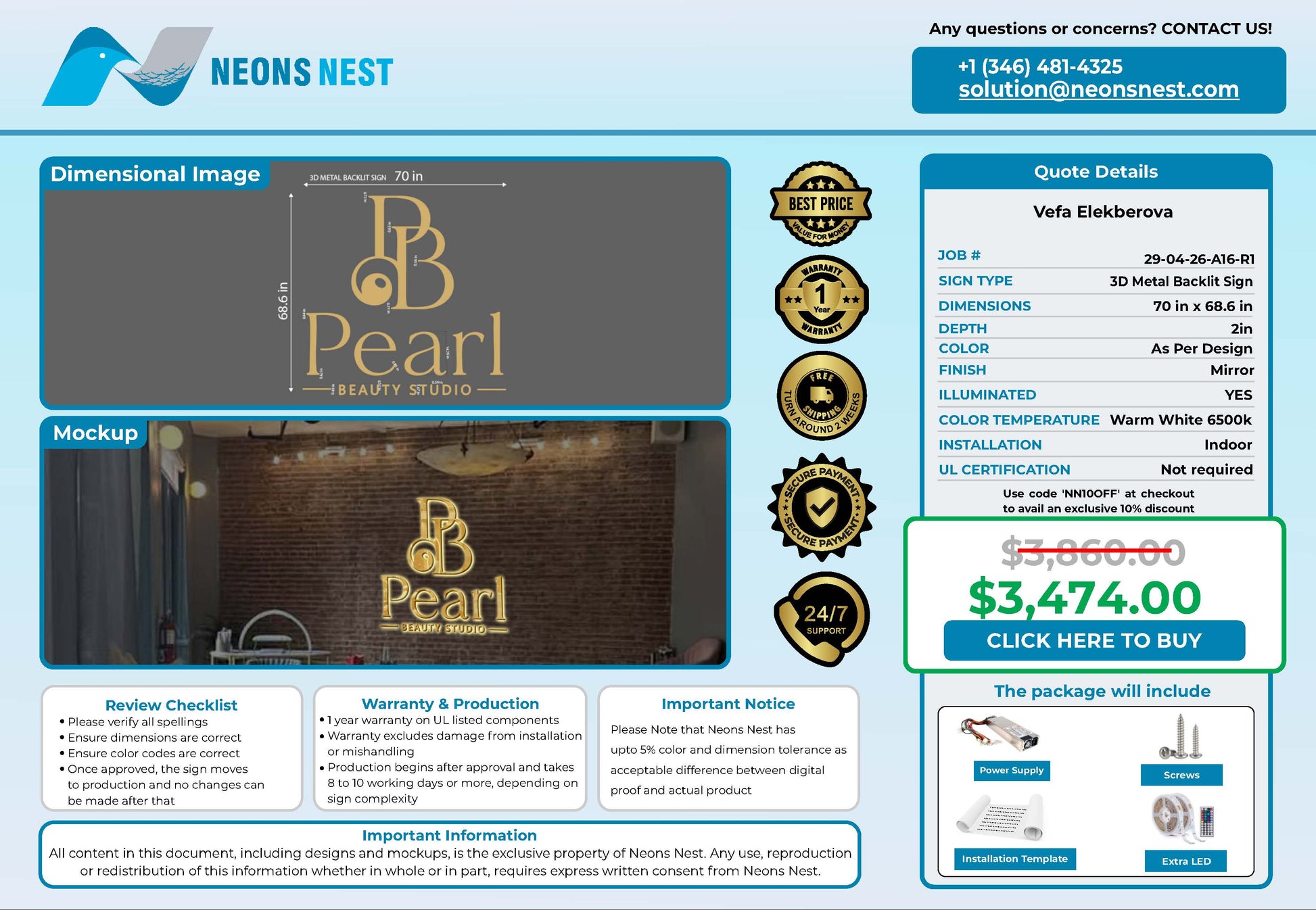 Pearl Beauty Studio 3D Metal Backlit - Neonsnest.com