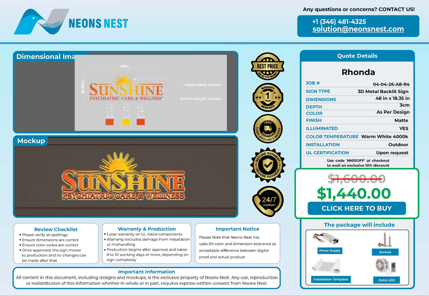 SunShine 3D metal Backlit Sign - Neonsnest.com