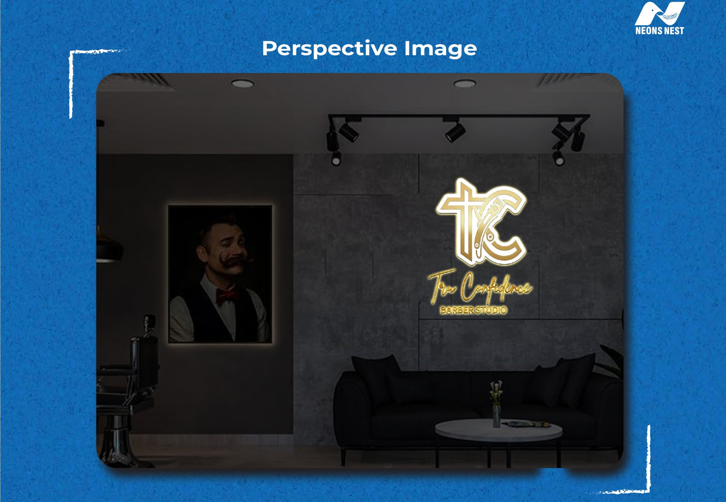 3D Metal Back-lit Sign-Tru Confidence Barber studio - Neonsnest.com