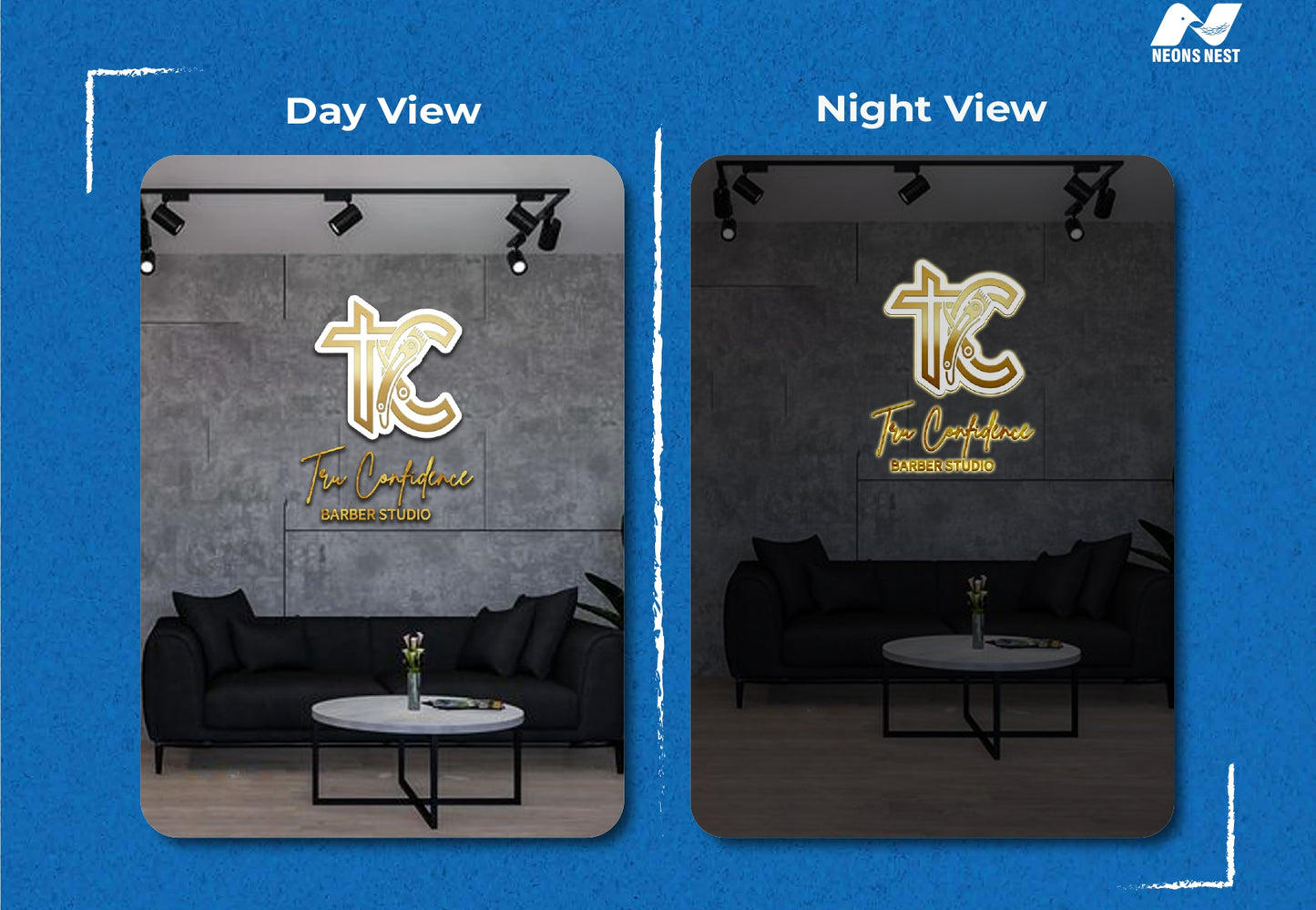 3D Metal Back-lit Sign-Tru Confidence Barber studio - Neonsnest.com