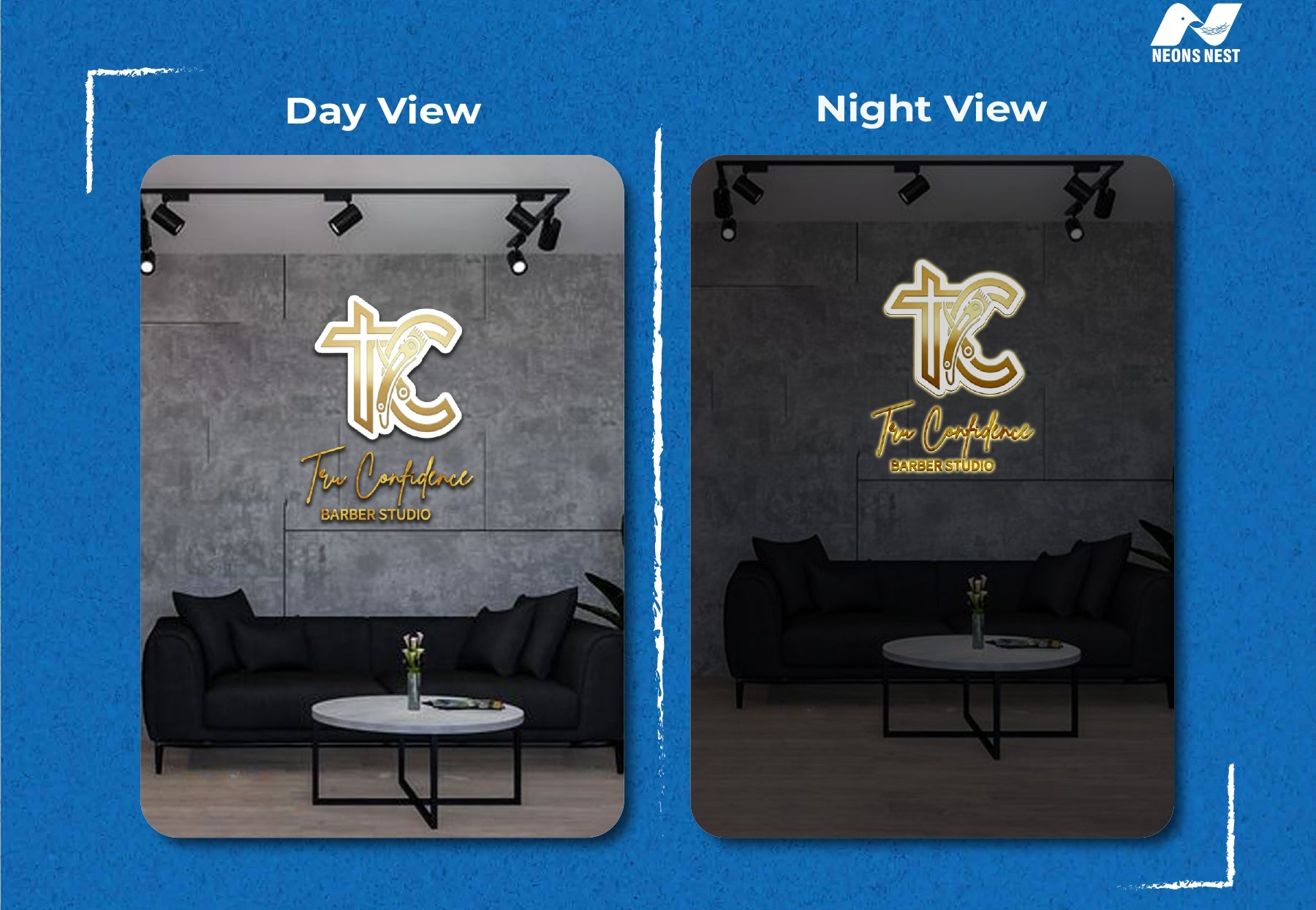 3D Metal Back-lit Sign-Tru Confidence Barber studio - Neonsnest.com