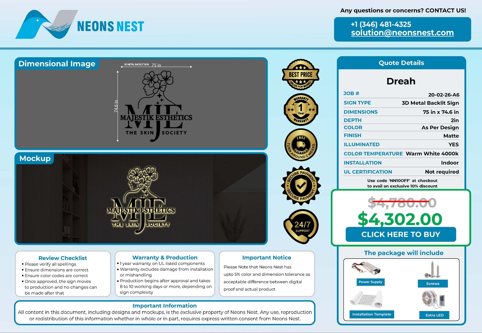 Majestik Esthetics 3D Metal Backlit - Neonsnest.com