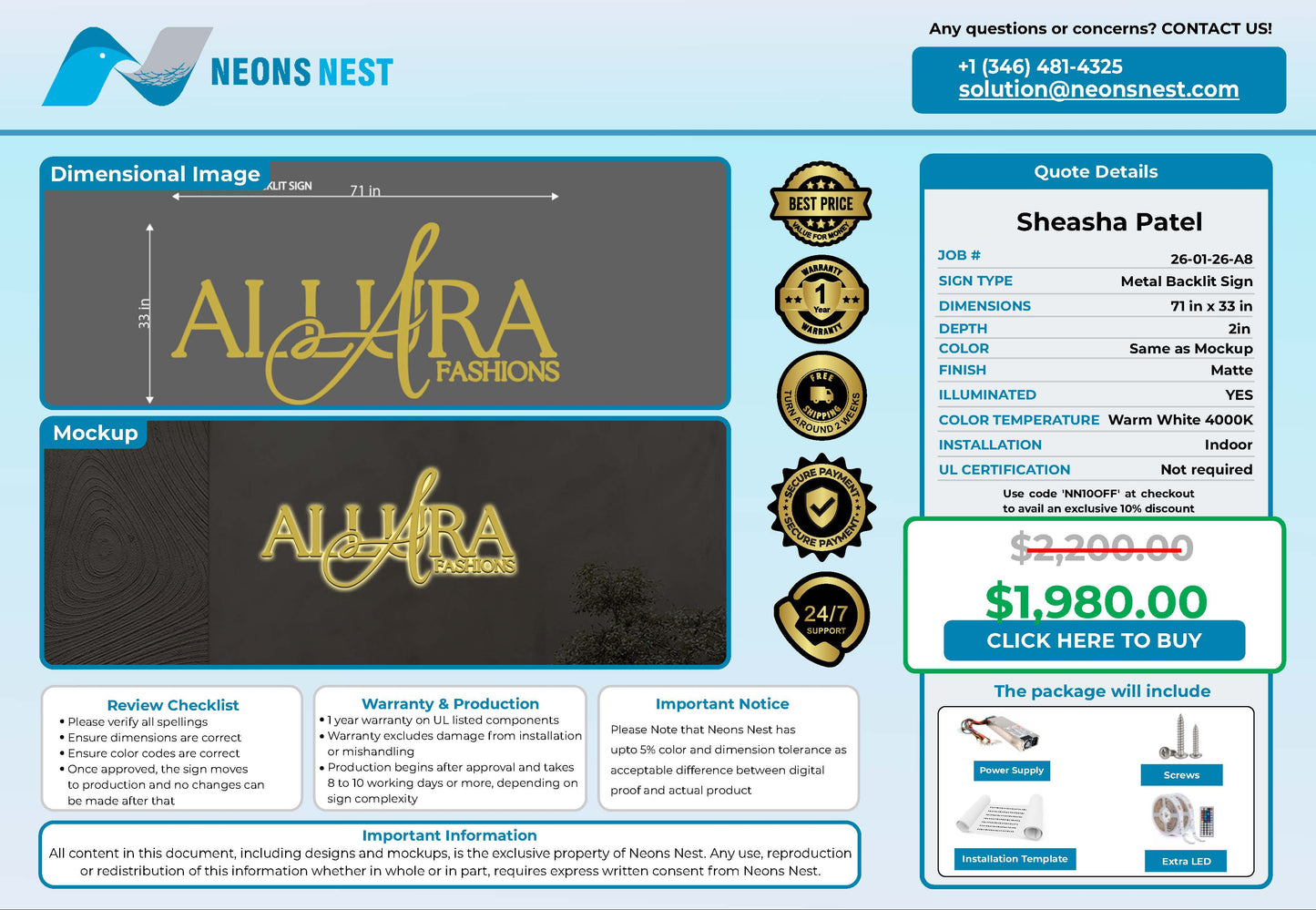 Allura Fashions 3D Metal Backlit Sign