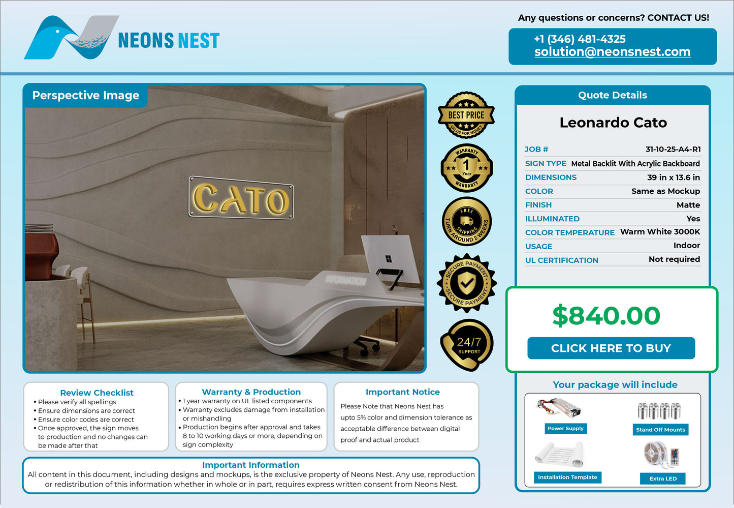 CATO Metal Backlit Sign With Transparent Backboard - Neonsnest.com