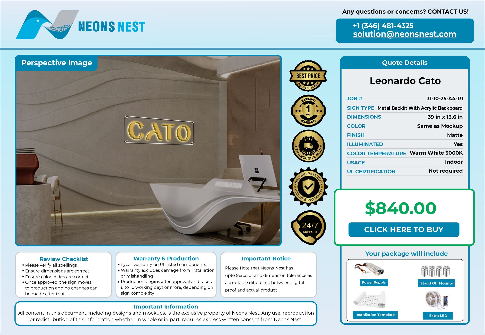 CATO Metal Backlit Sign With Transparent Backboard - Neonsnest.com