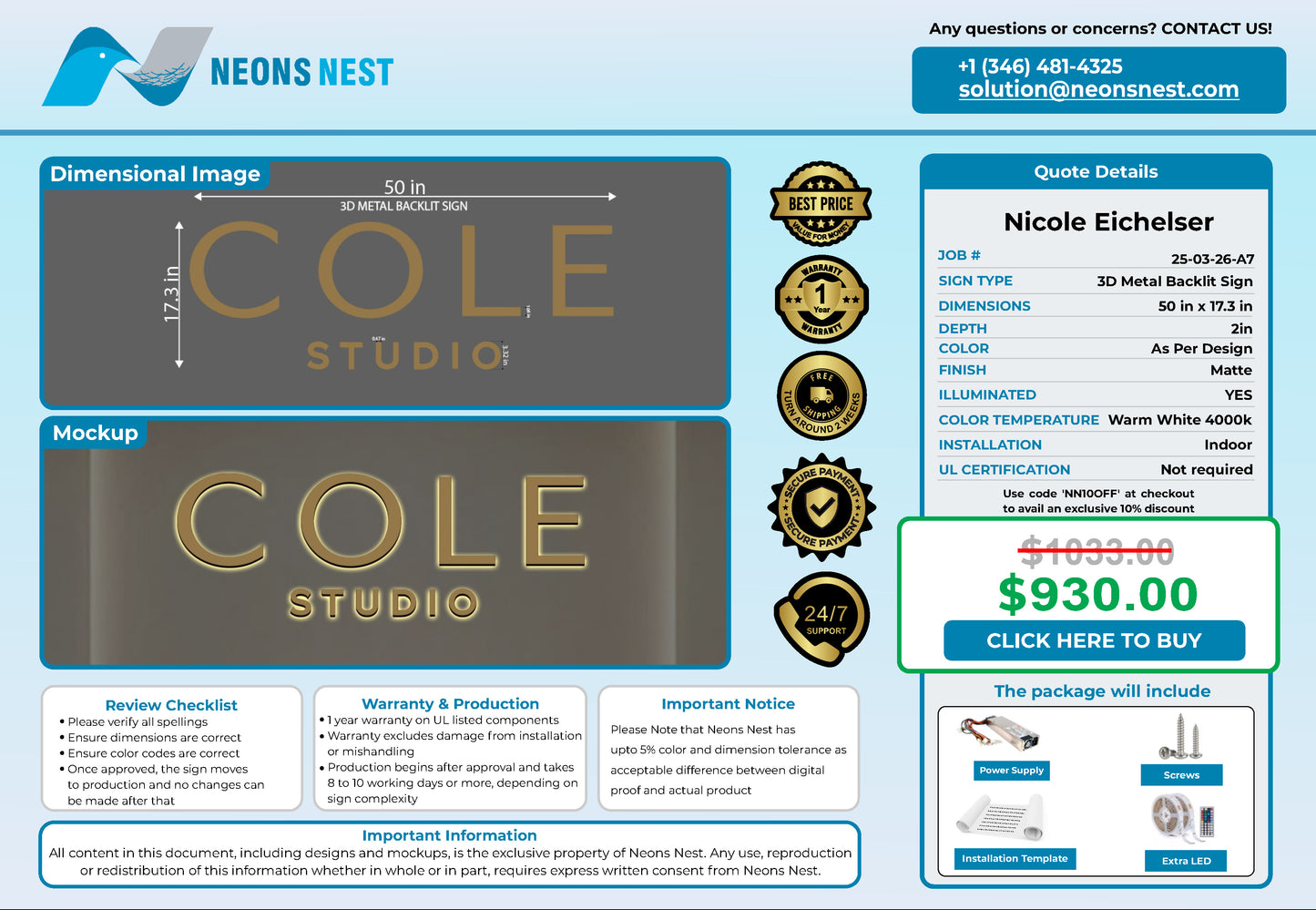 COLE.studio 3D Metal Back-Lit - Neonsnest.com