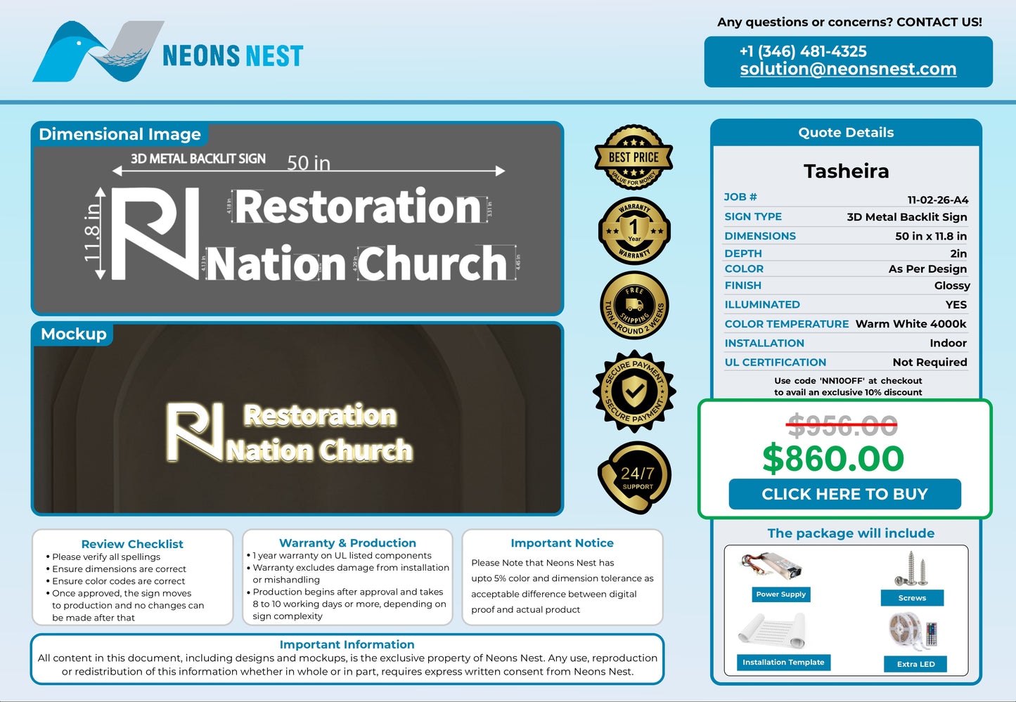 Restoration Nation Church 3D Metal Back-Lit - Neonsnest.com