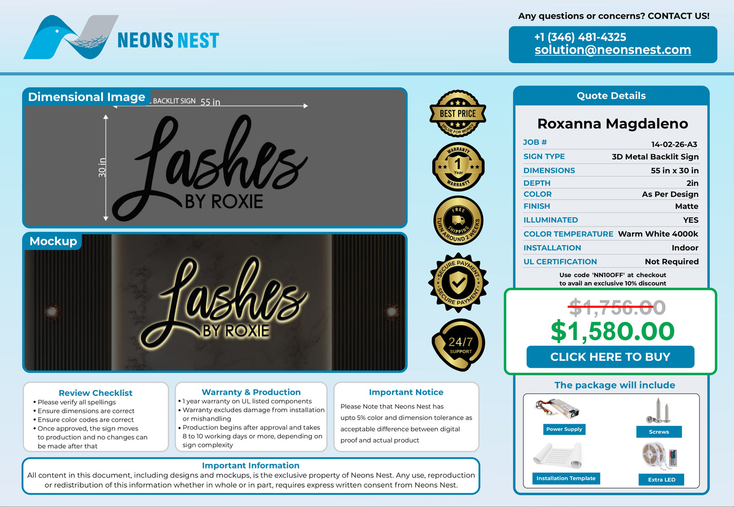 Lashes By Roxie 3D Metal Back-Lit