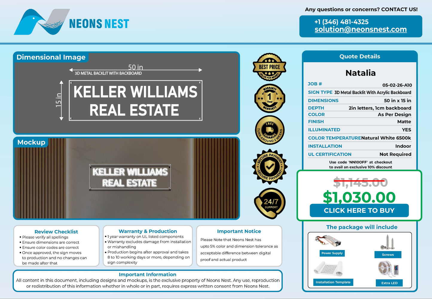 Keller Williams Real Estate 3D Metal Backlit for Option 2