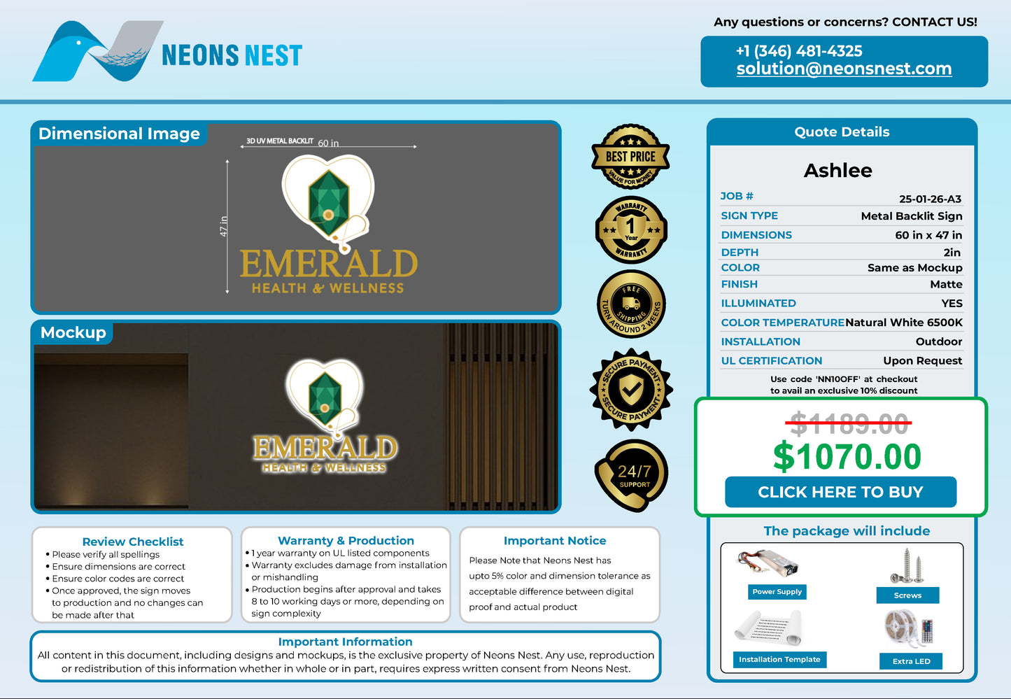 Emerald Health & Wellness 3D Metal Back-Lit
