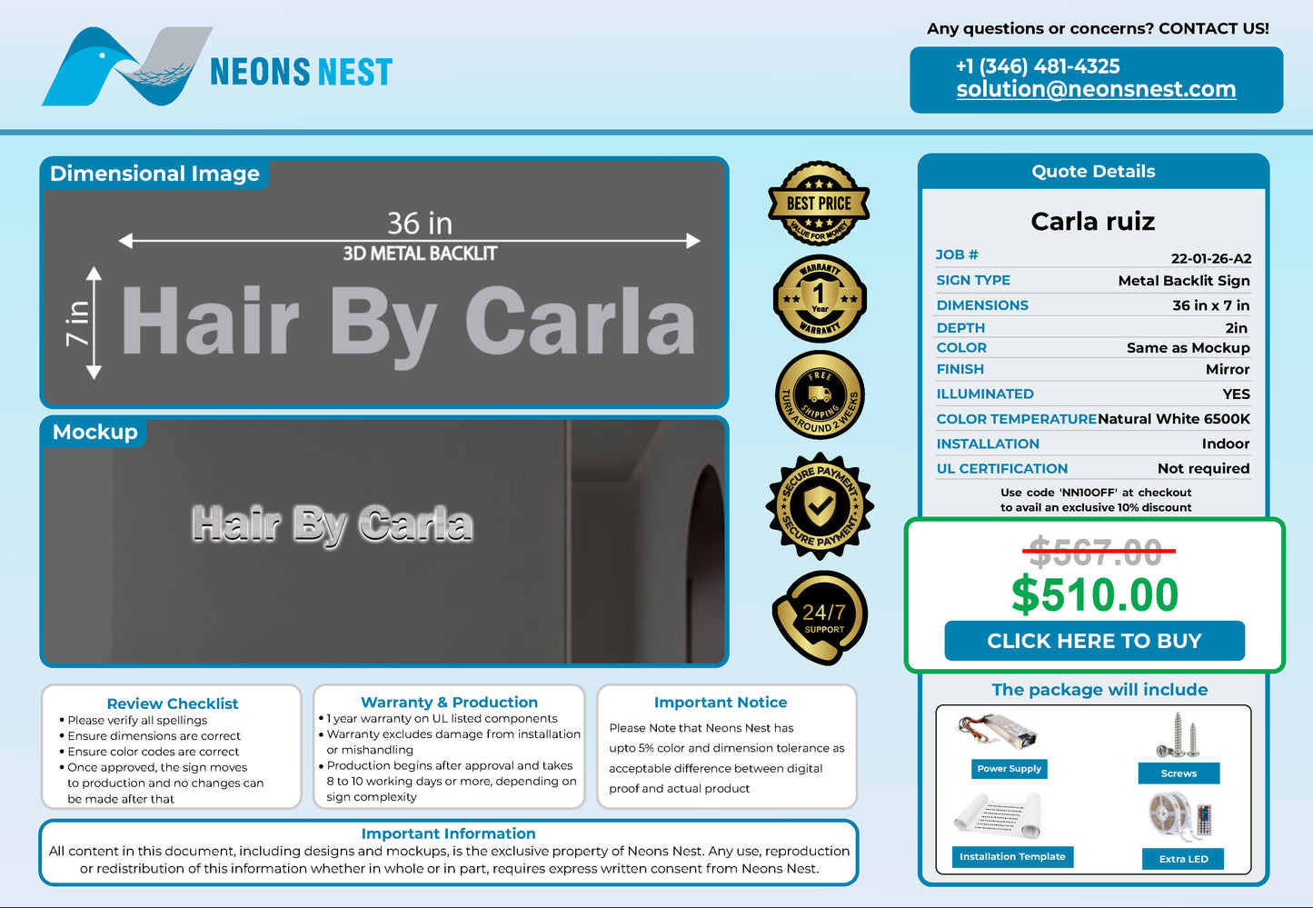 Hair by Carla 3D Metal Back-Lit