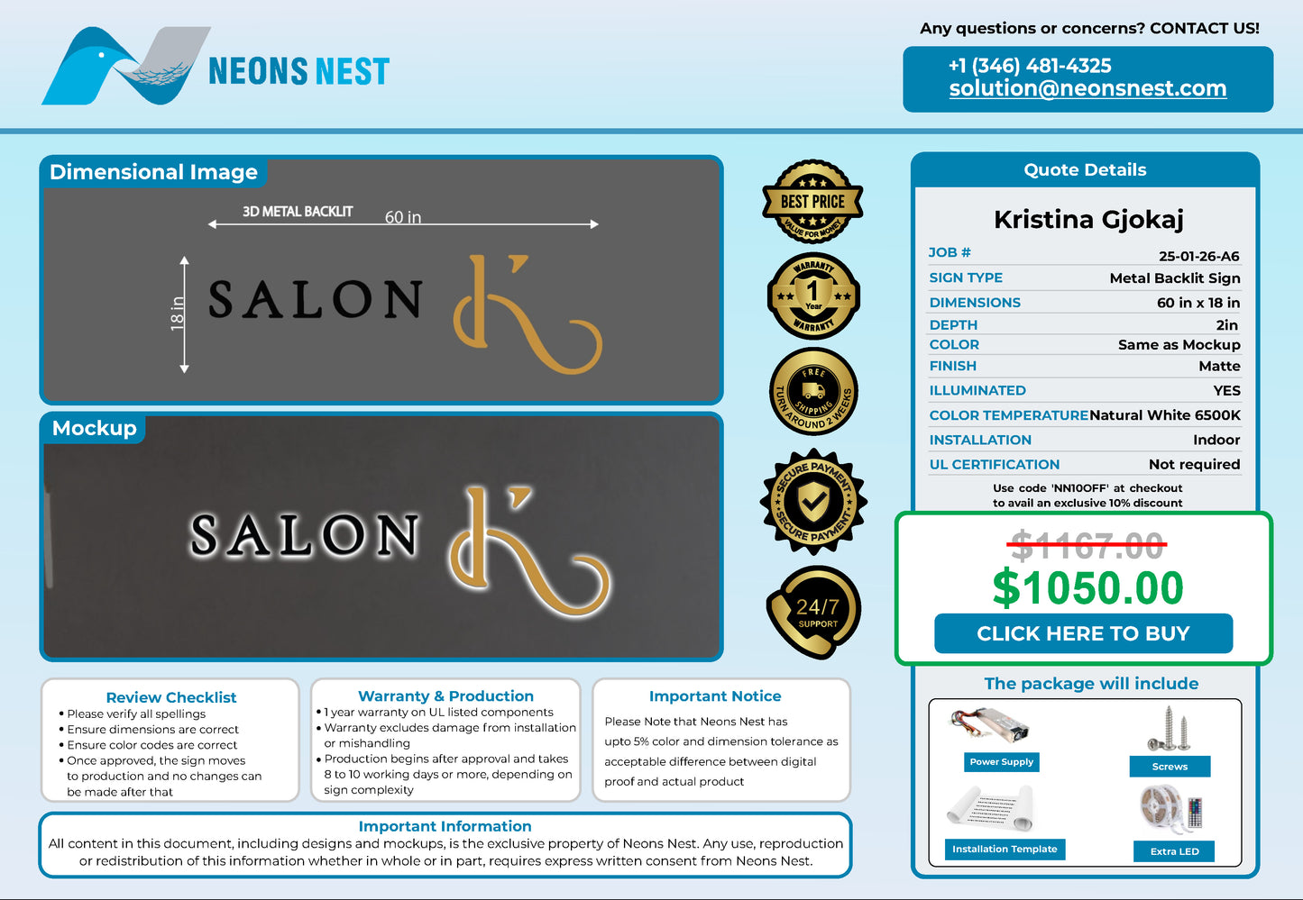 Salon K 3D Metal Back-Lit