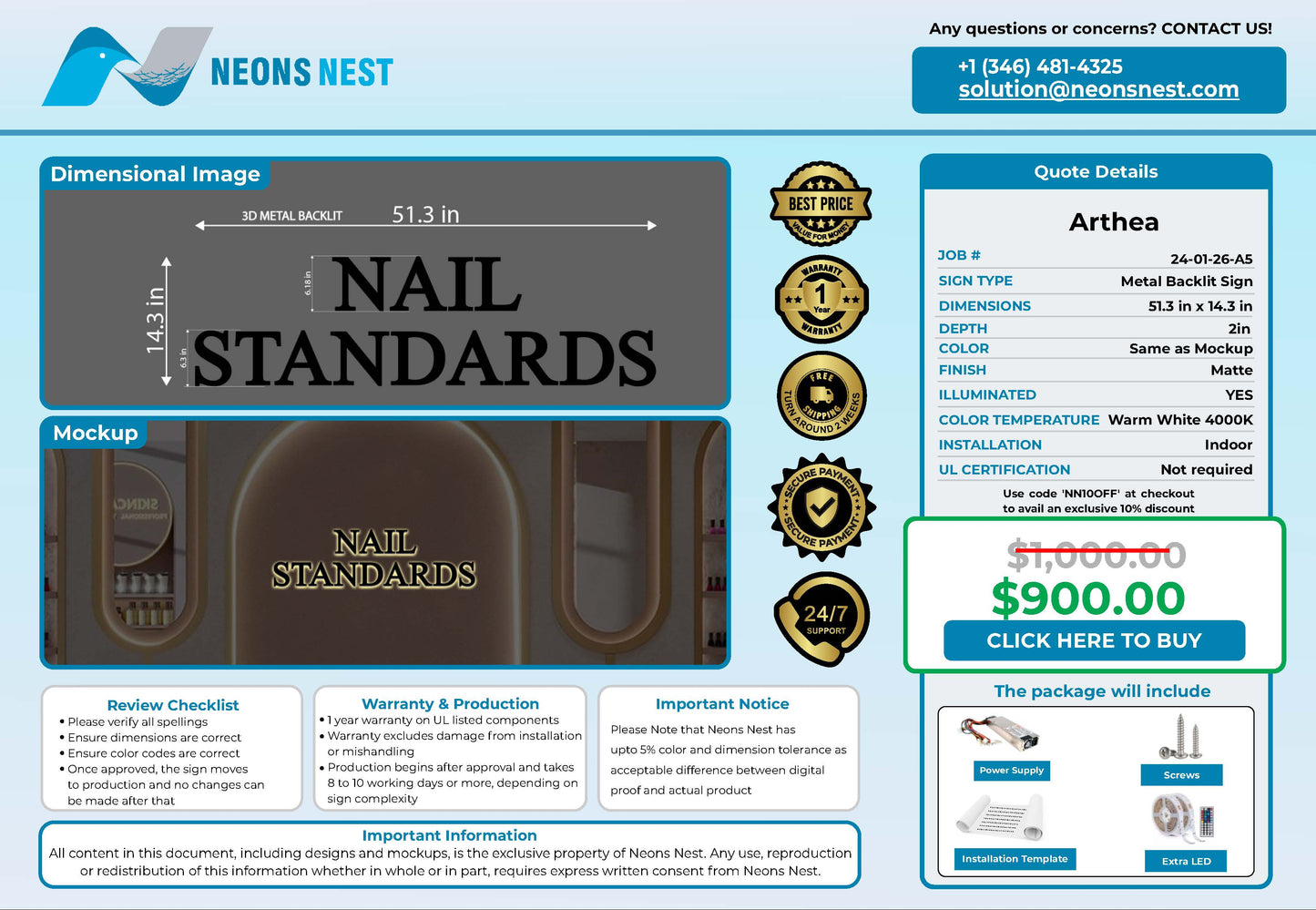 Nail Standards 3D Metal Backlit Sign