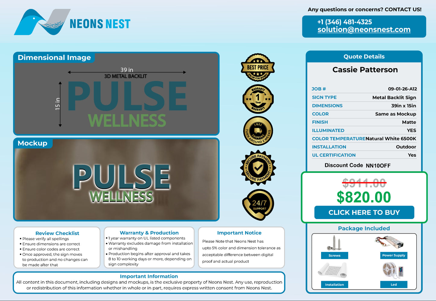 Pulse Wellness 3D Metal Back-Lit