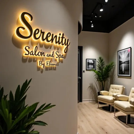 Custom 3D metal backlit sign for salon and spa