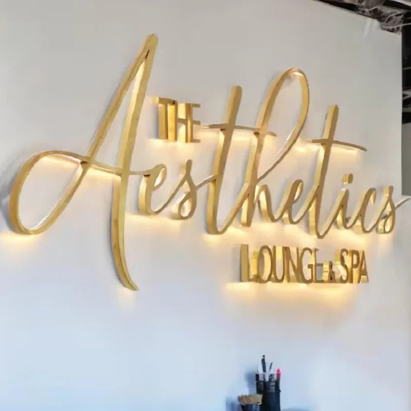Illuminated 3D metal sign for spa