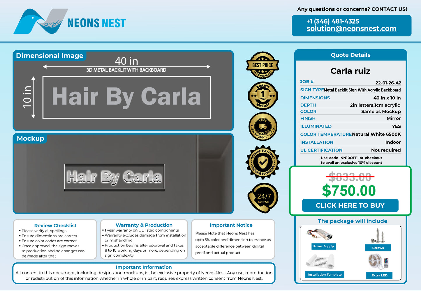 Hair by Carla 3D Metal Back-Lit