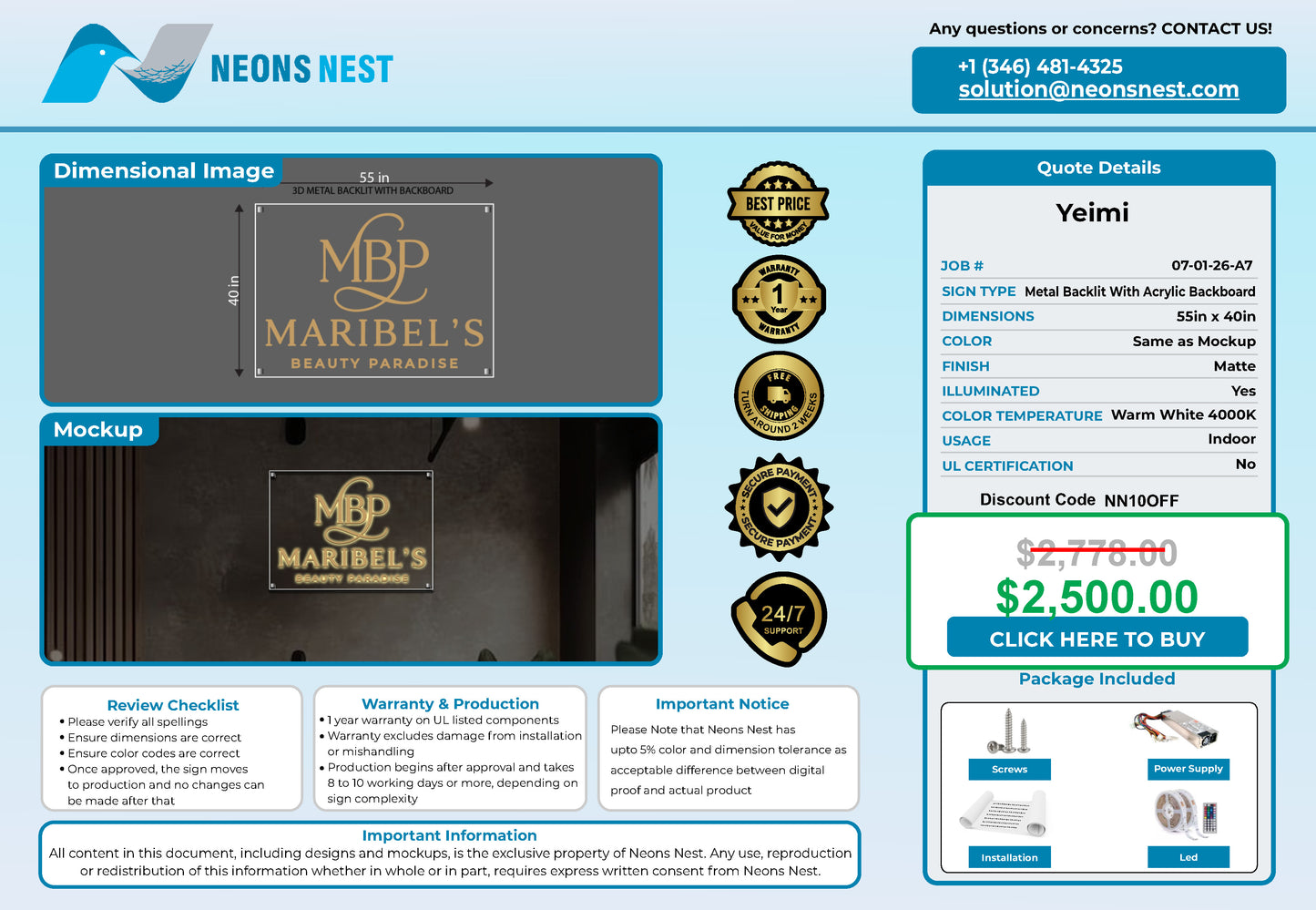 Maribel’s Beauty Paradise 3D Metal backlit Sign - Neonsnest.com
