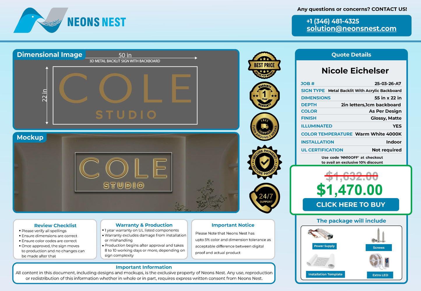 COLE.studio 3D Metal Back-Lit - Neonsnest.com