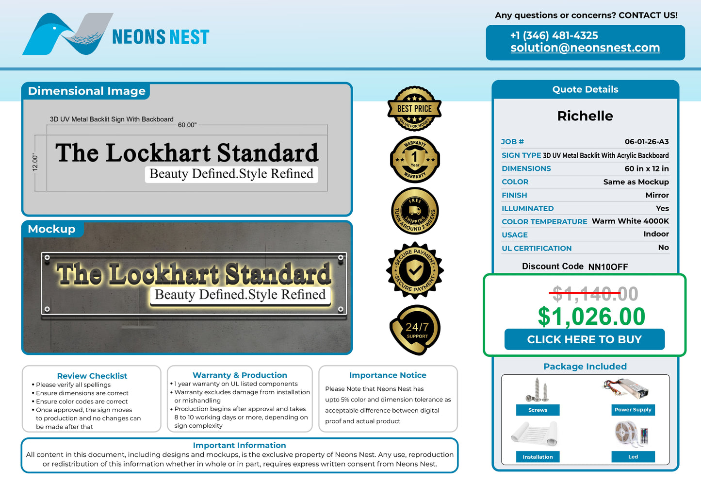 The Lockhart Standard 3D Metal backlit sign - Neonsnest.com