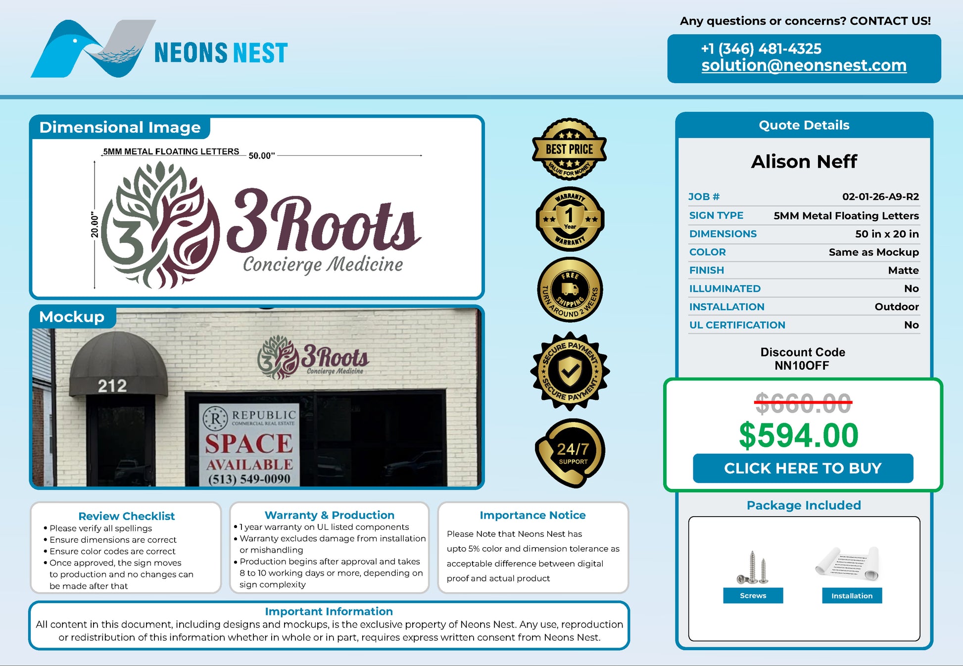 3 Roots Concierge Medicine Floating Letters - Neonsnest.com