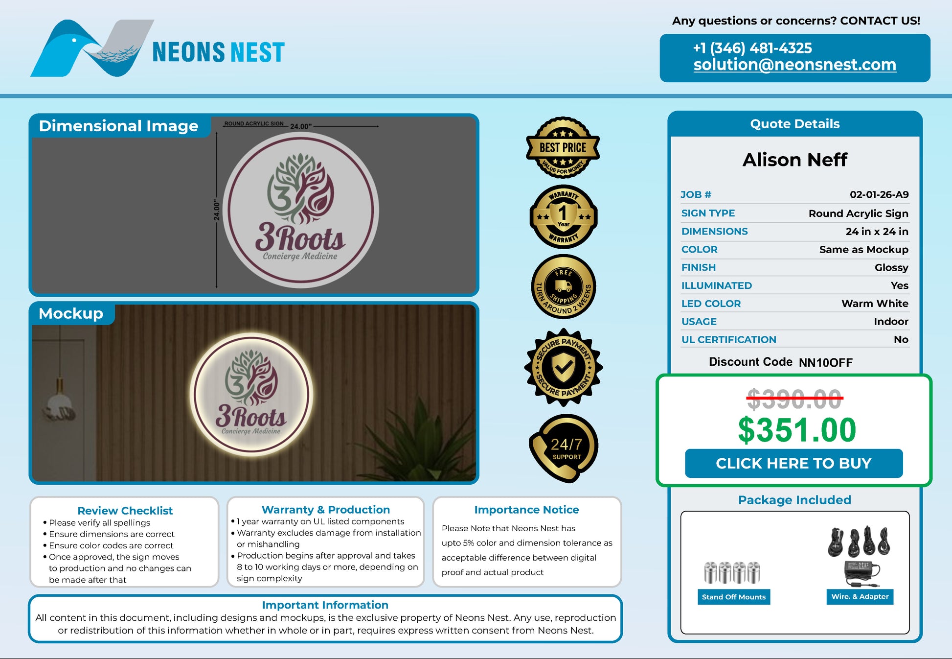 3 Roots Concierge Medicine Round Acrylic Sign - Neonsnest.com
