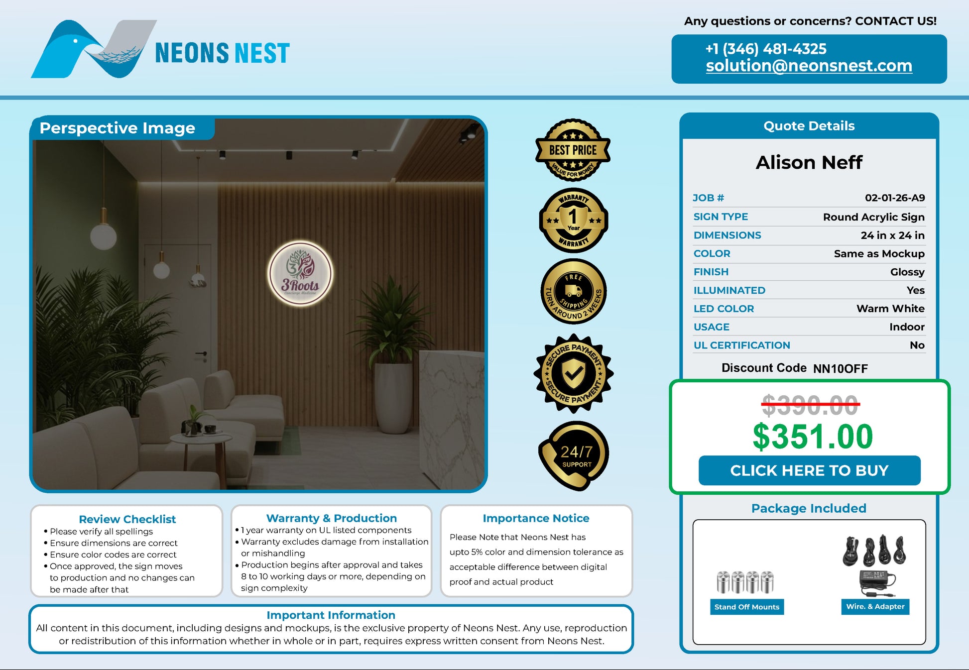 3 Roots Concierge Medicine Round Acrylic Sign - Neonsnest.com