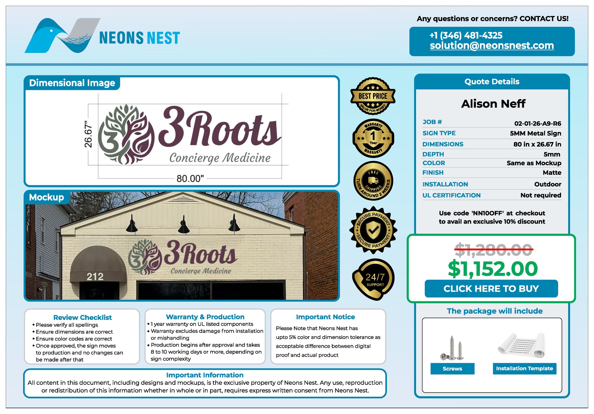 3 Roots Conceirge Metal Sign v_6 - Neonsnest.com