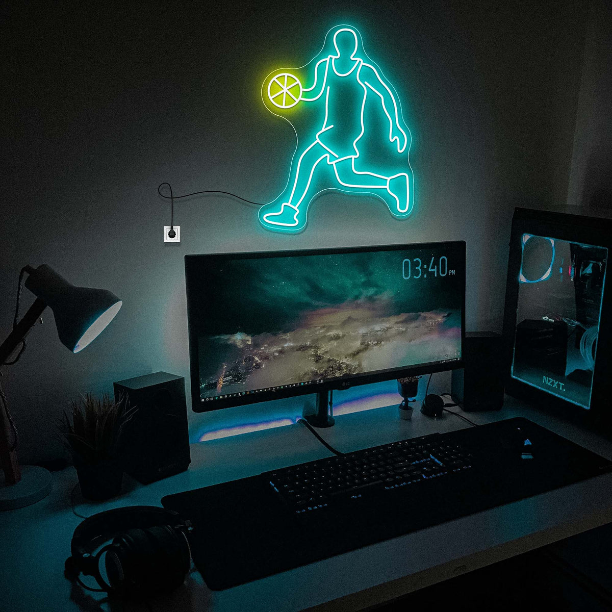 Man Playing Basketball Neon Sign