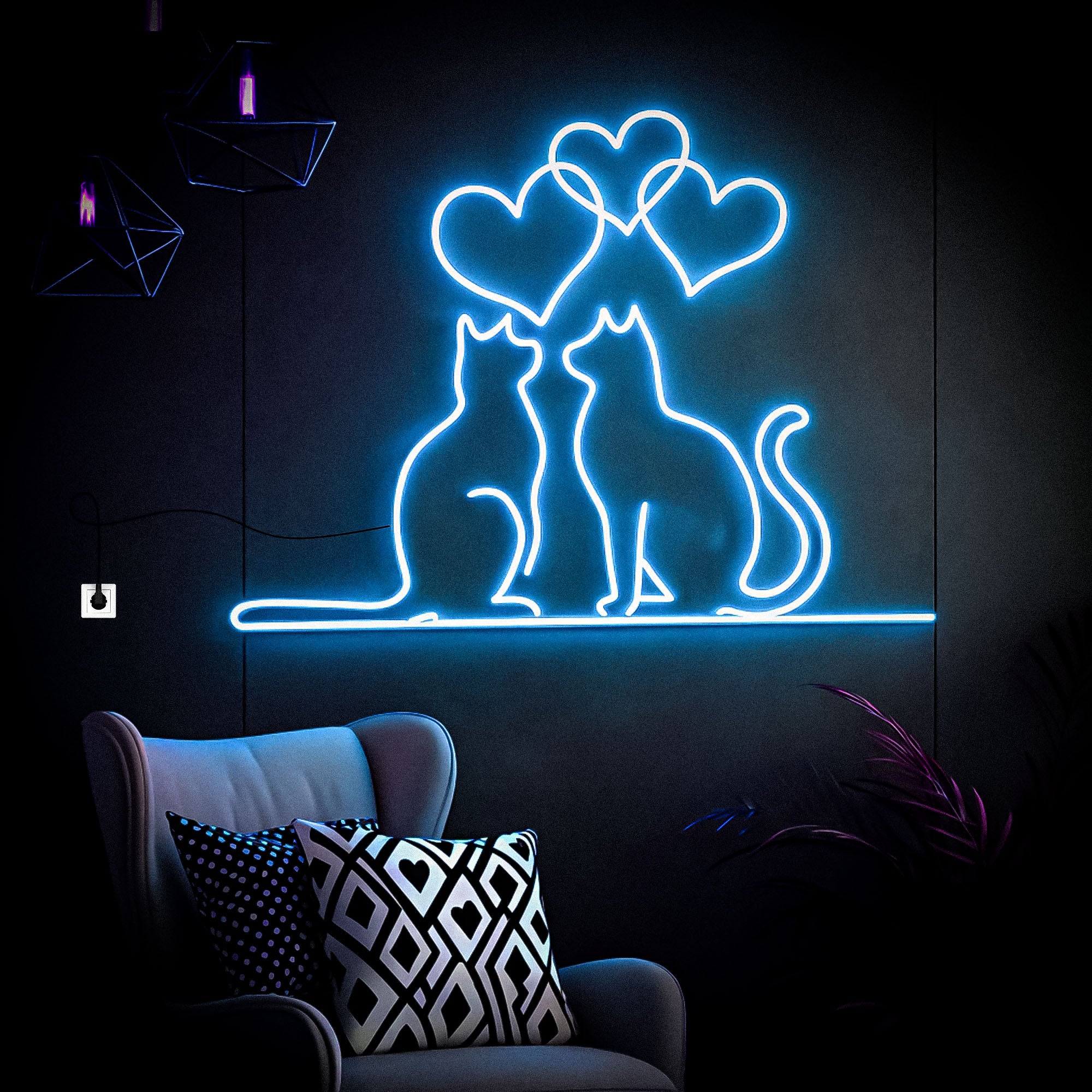 Cats with Heart Neon Sign