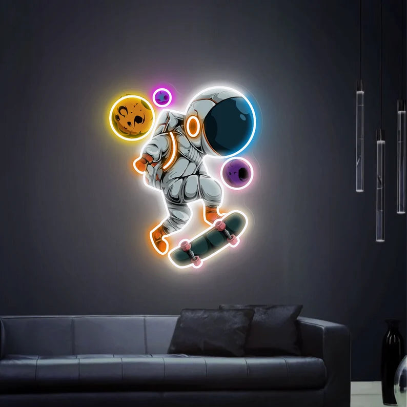 Astronaut on Skateboard UV Neon Sign