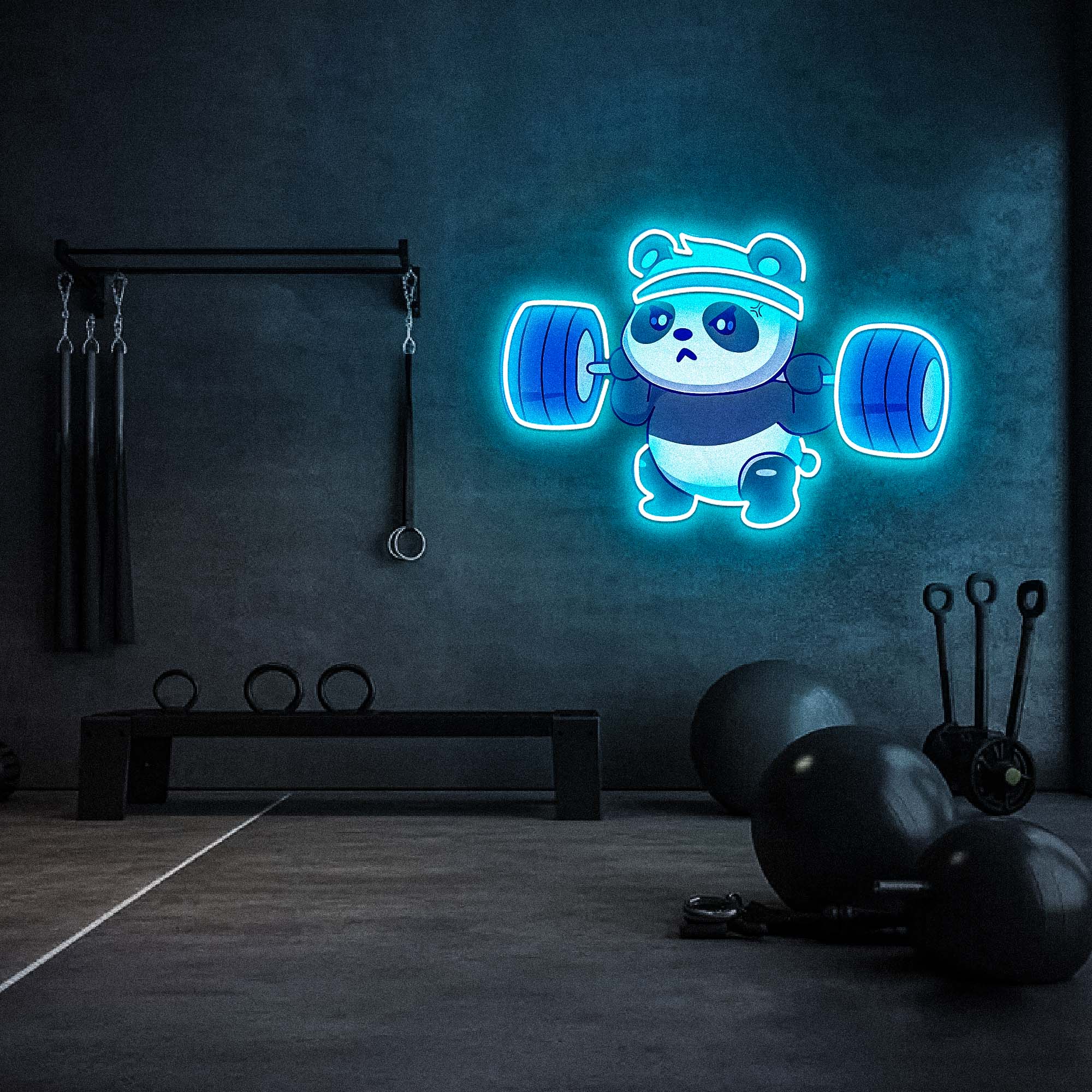 Panda Lifting Weights Neon Sign