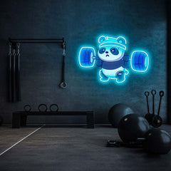 Panda Lifting Weights Neon Sign