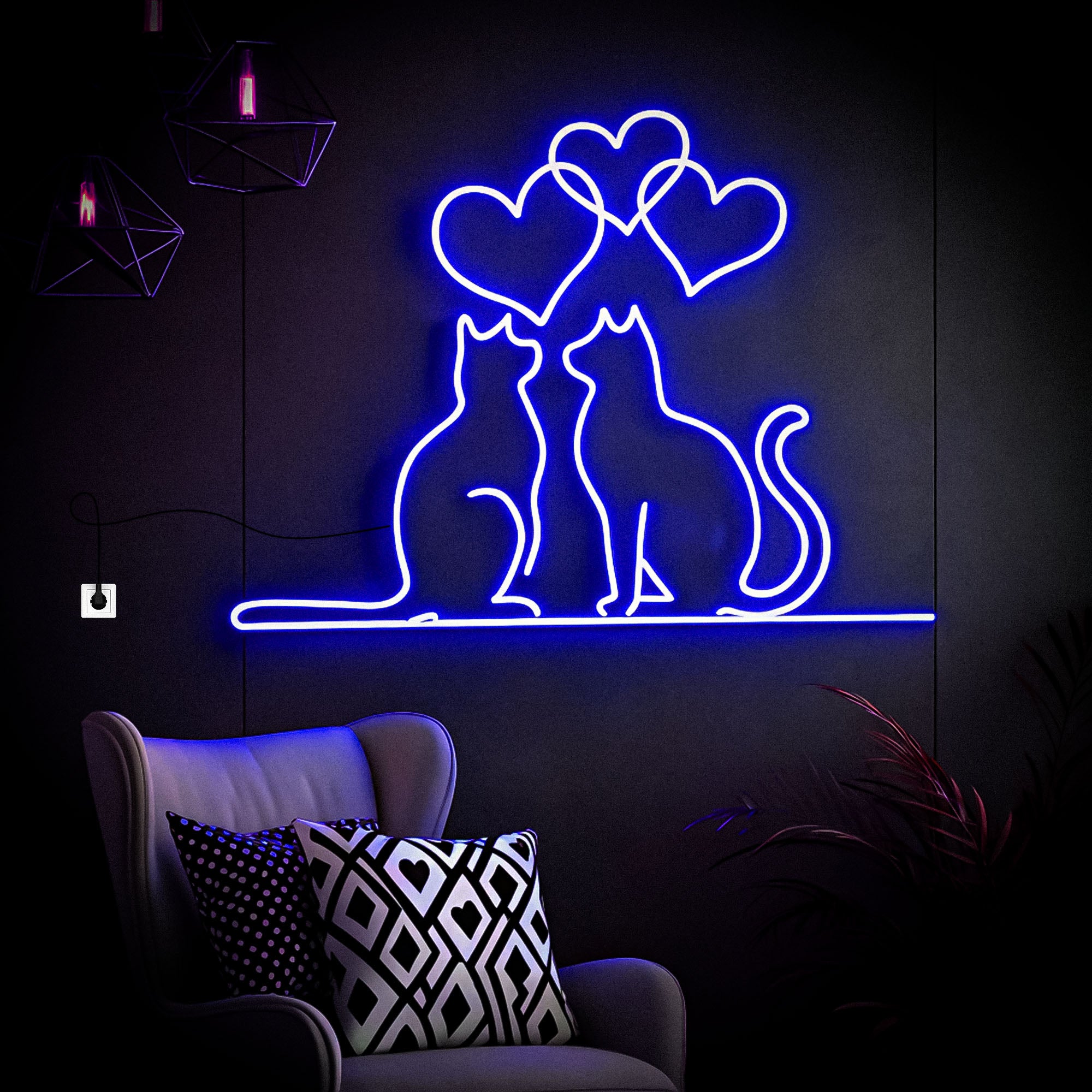 Cats with Heart Neon Sign