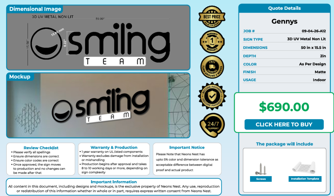 Smiling Team Metal Non-lit Sign