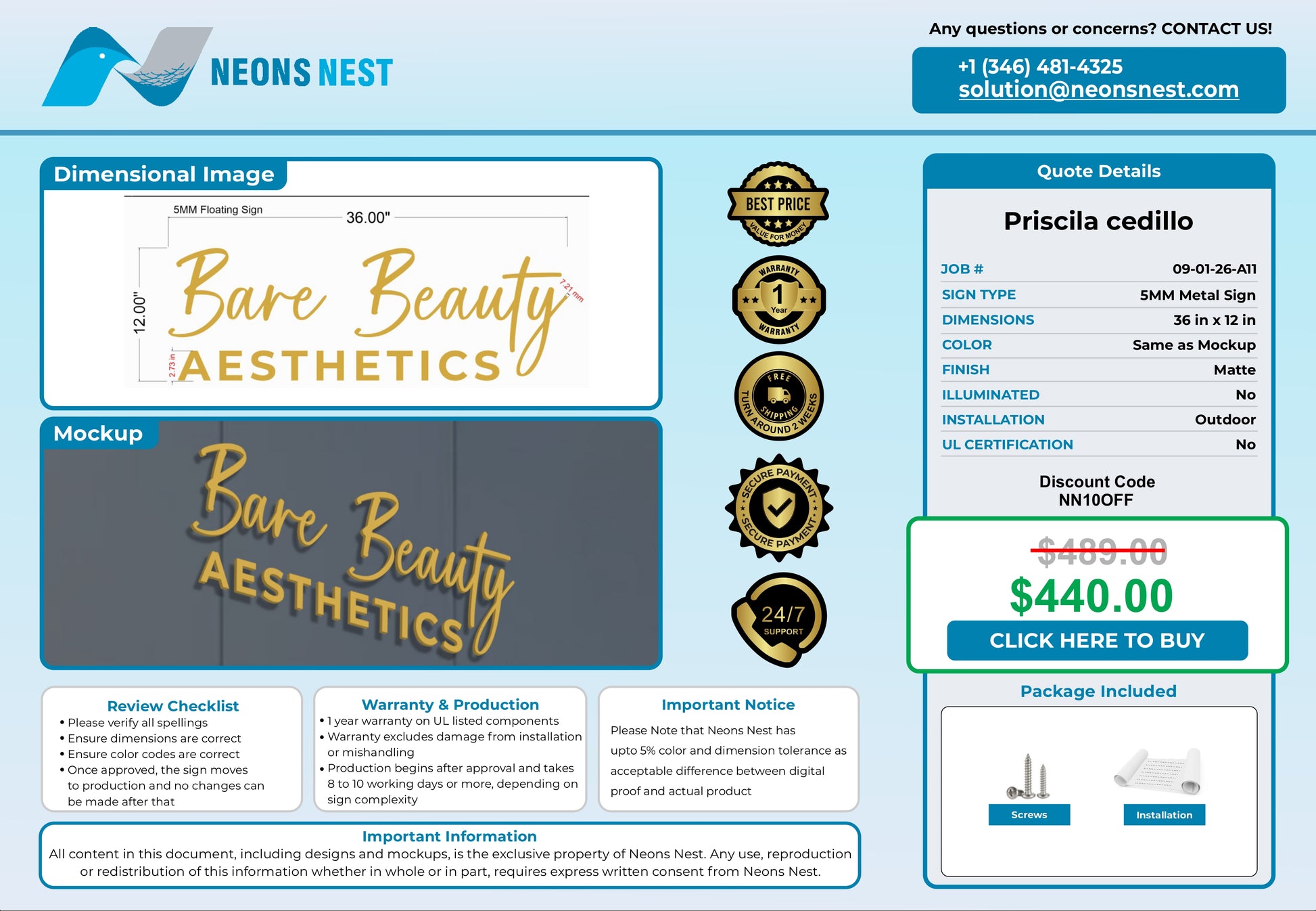 Bare Beauty Aesthetics 5mm Metal Floating Letters (2D) - Neonsnest.com
