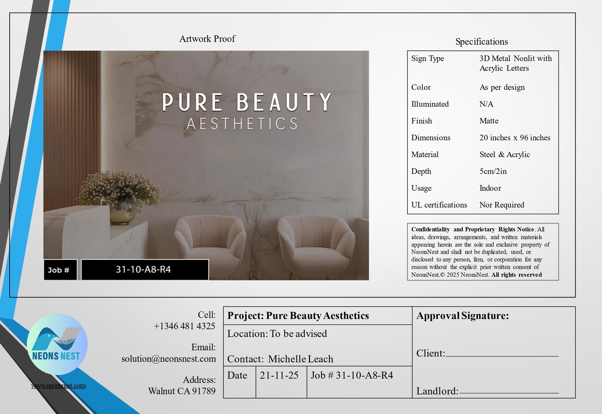 Pure Beauty Aesthetics Non-lit Sign - Neonsnest.com