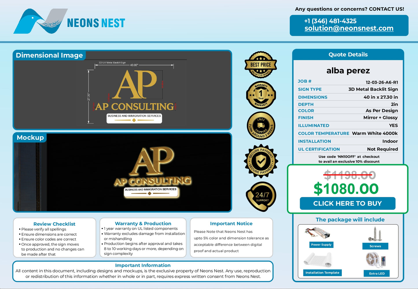 3D Metal Backlit Sign-AP Consulting - Neonsnest.com