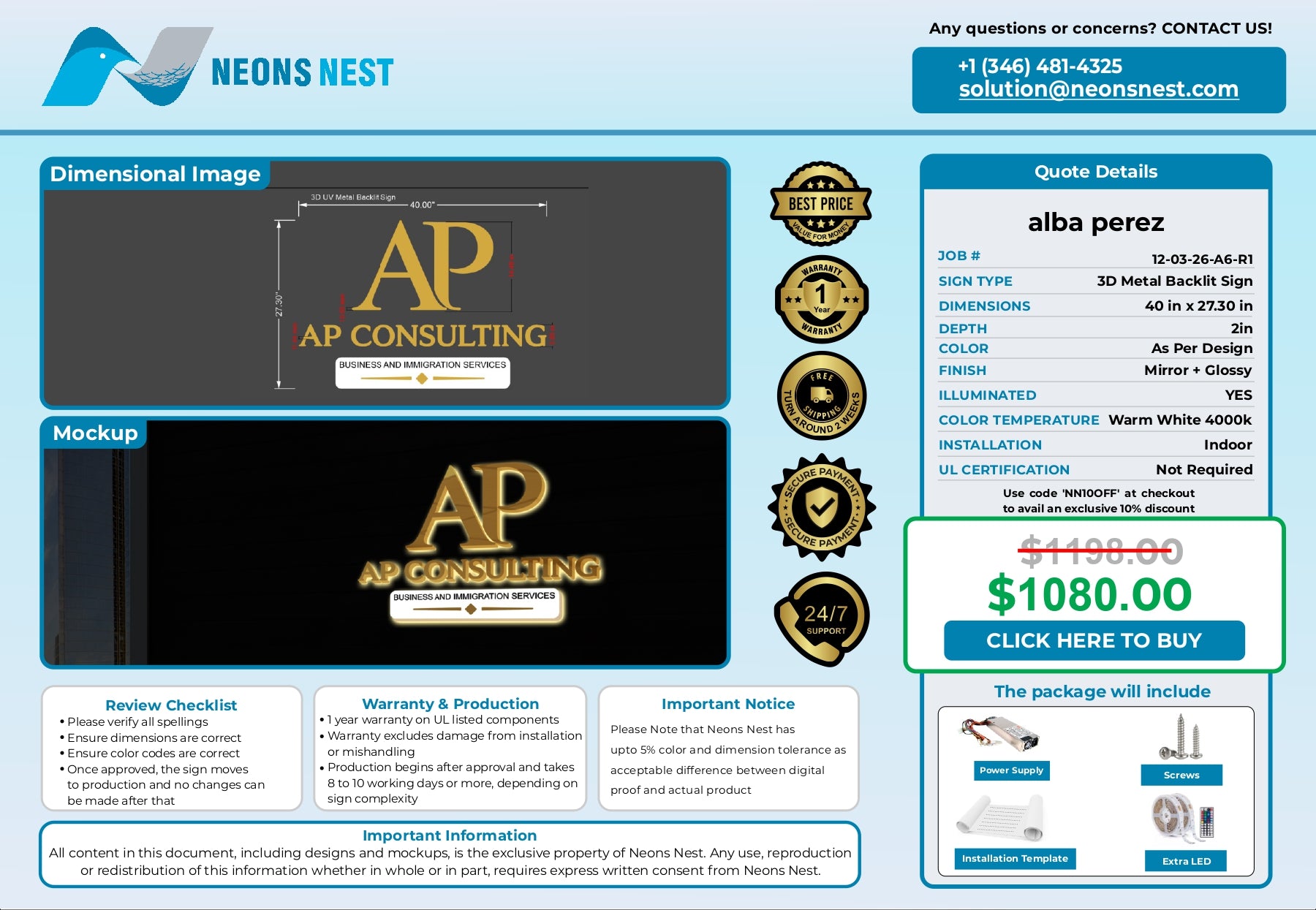 3D Metal Backlit Sign-AP Consulting - Neonsnest.com