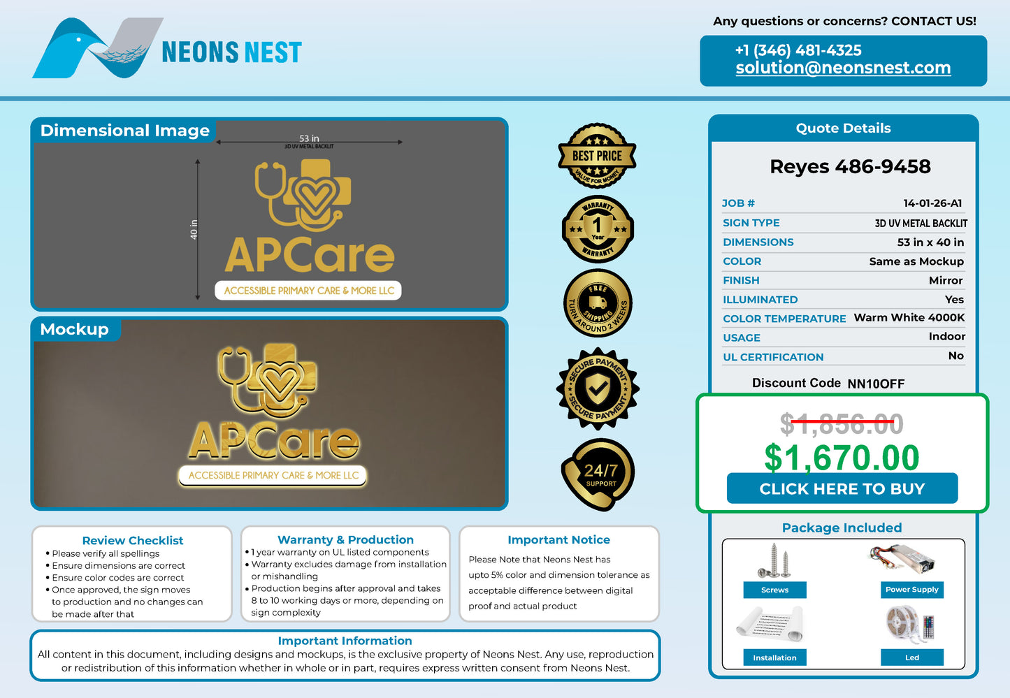 APCare 3D Metal Backlit Sign