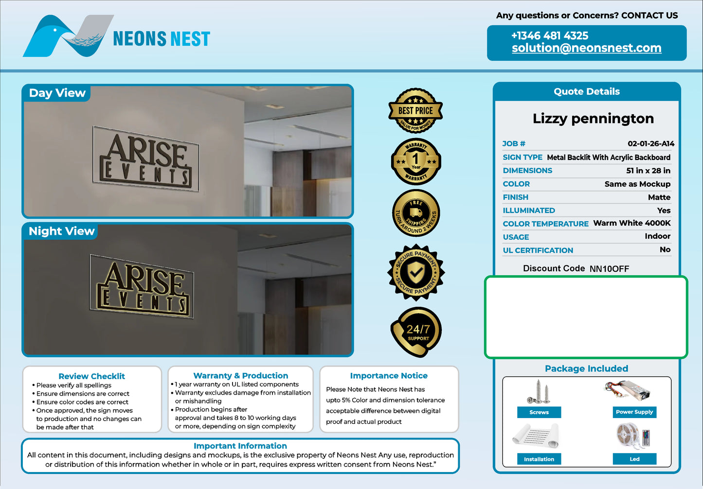 Arise Events 3D Metal Backlit Sign - Neonsnest.com