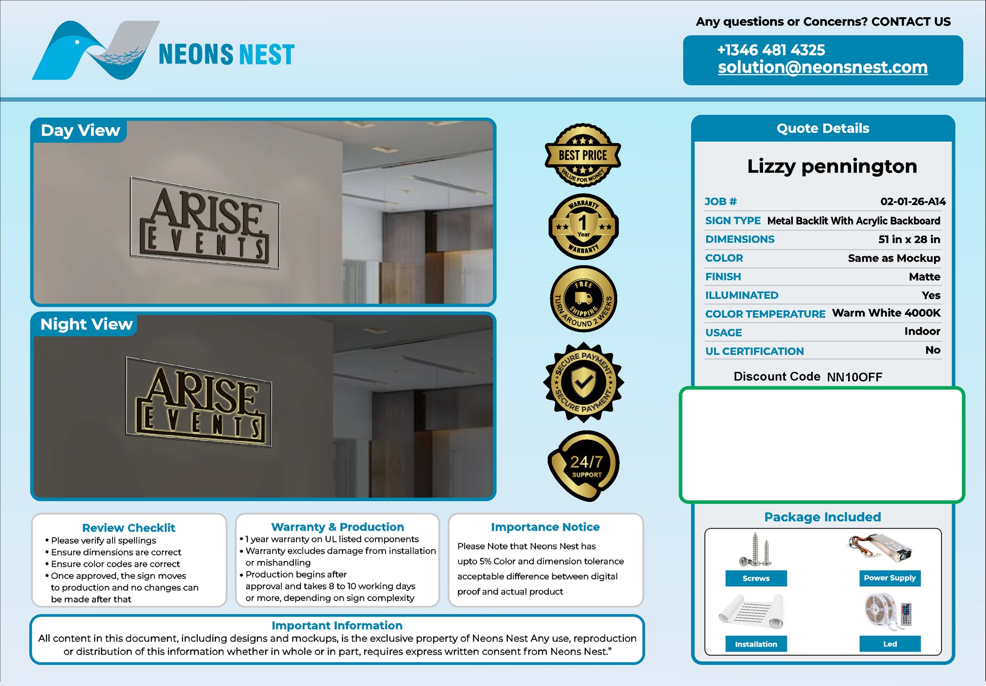 Arise Events 3D Metal Backlit Sign - Neonsnest.com