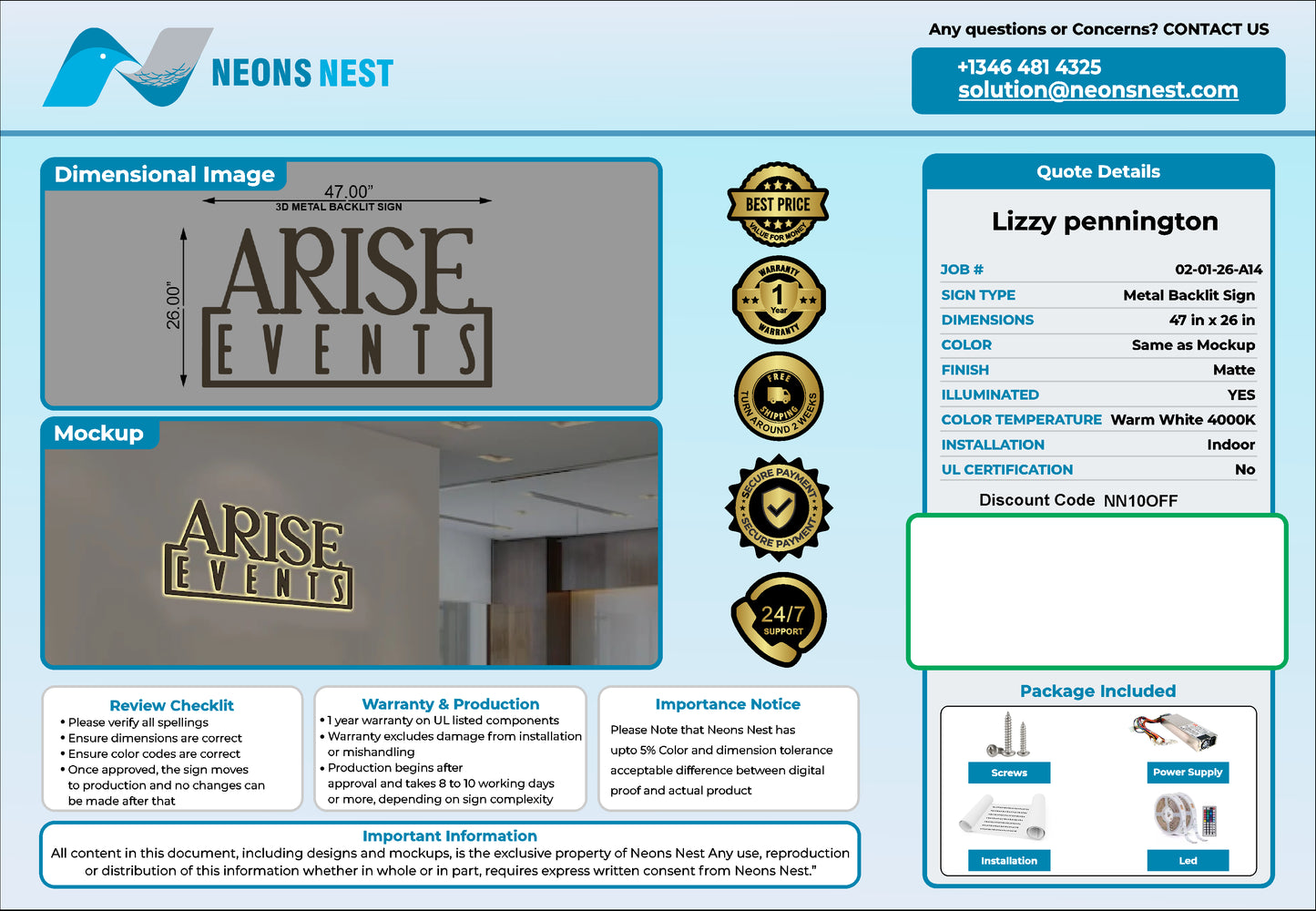 Arise Events 3D Metal Backlit Sign - Neonsnest.com