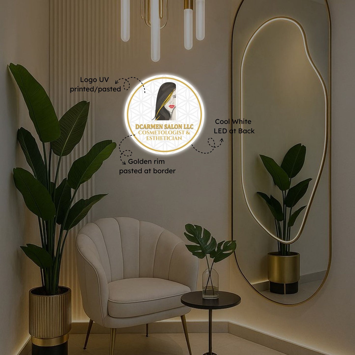 Round Acrylic Sign for DCARMEN SALON LLC