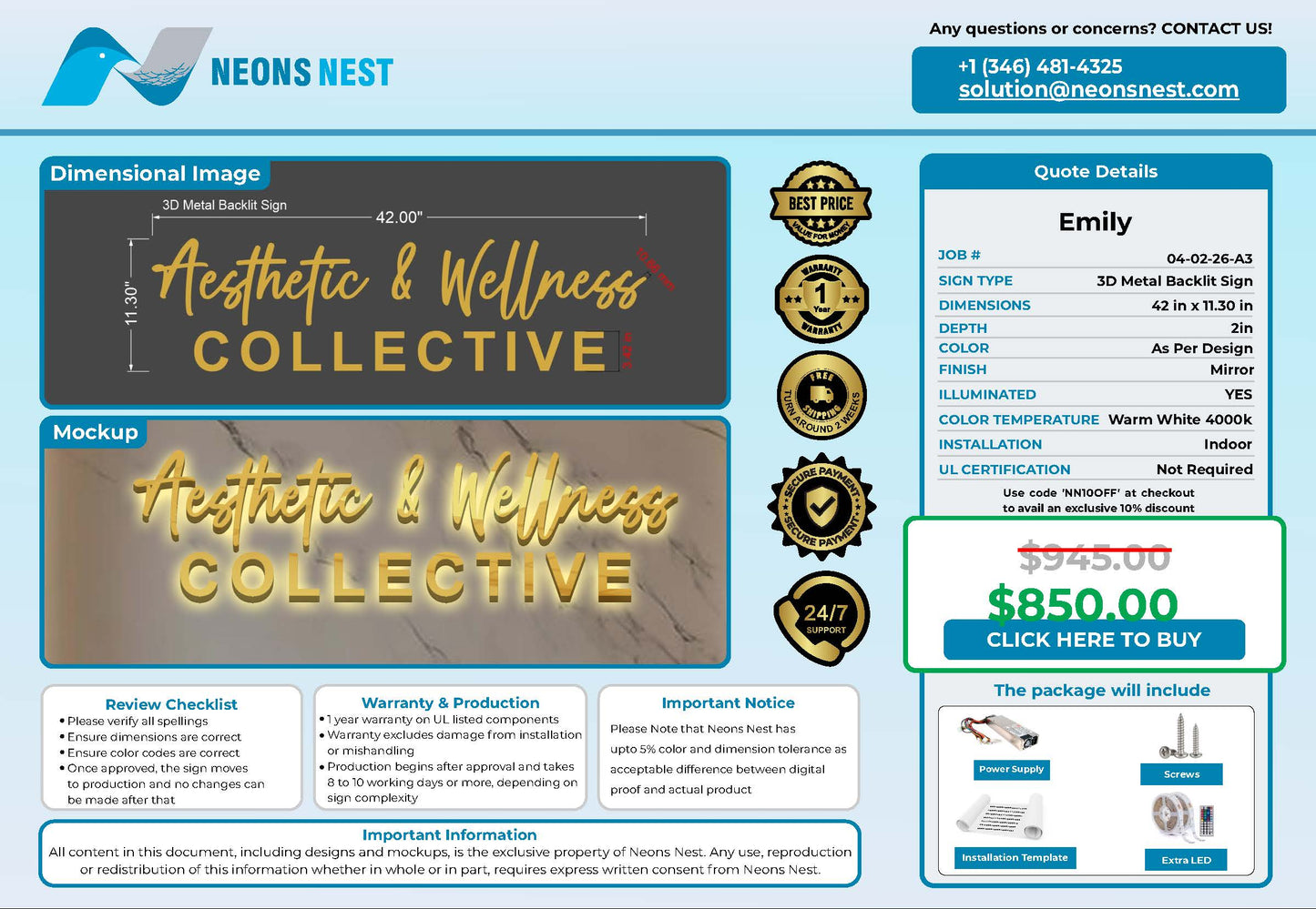 Aesthetic and Wellness Collective 3D Metal Backlit Sign