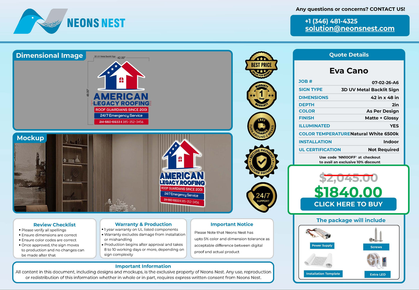 American Legacy Roofing 3D Metal Backlit Sign - Neonsnest.com
