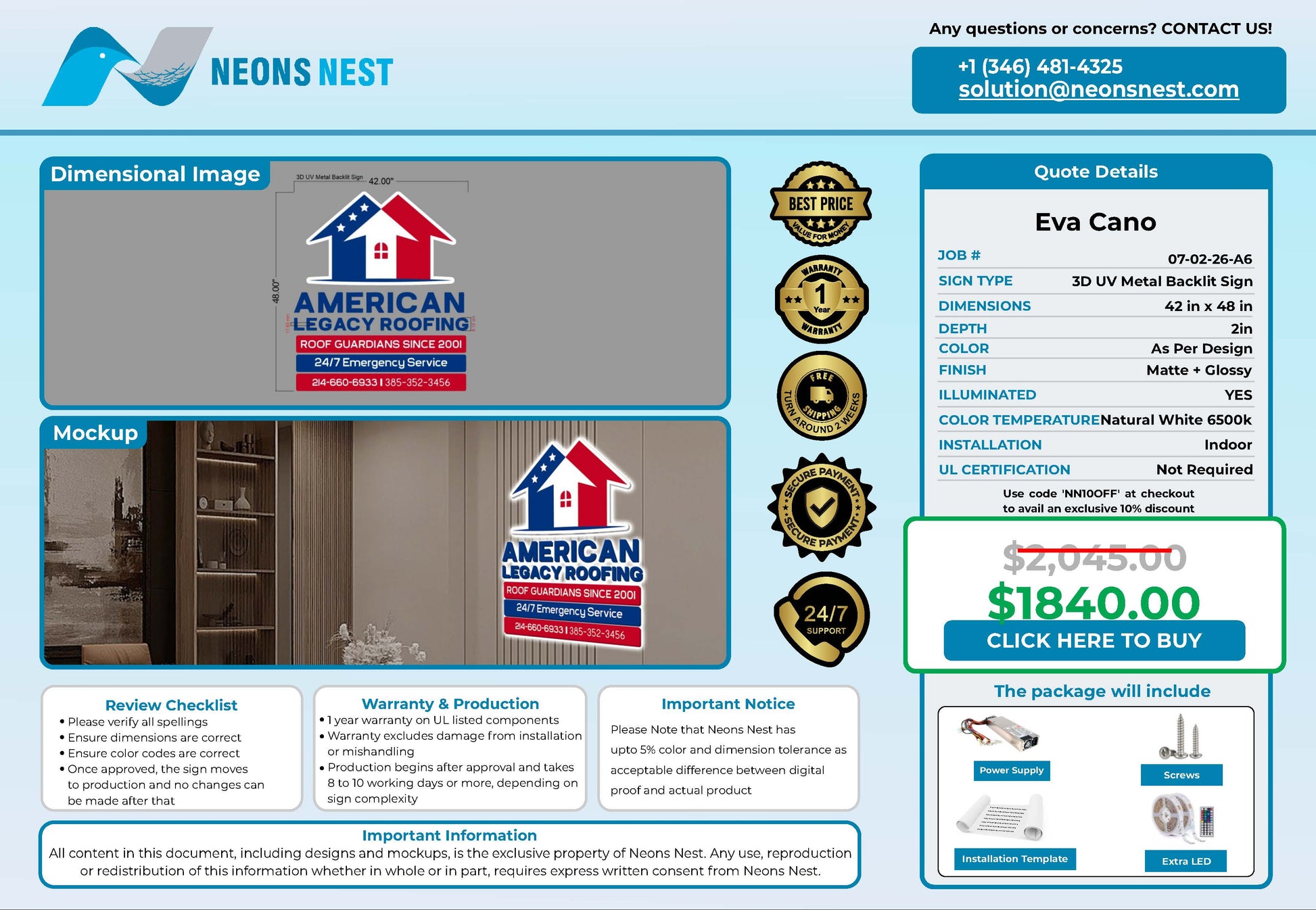 American Legacy Roofing 3D Metal Backlit Sign - Neonsnest.com