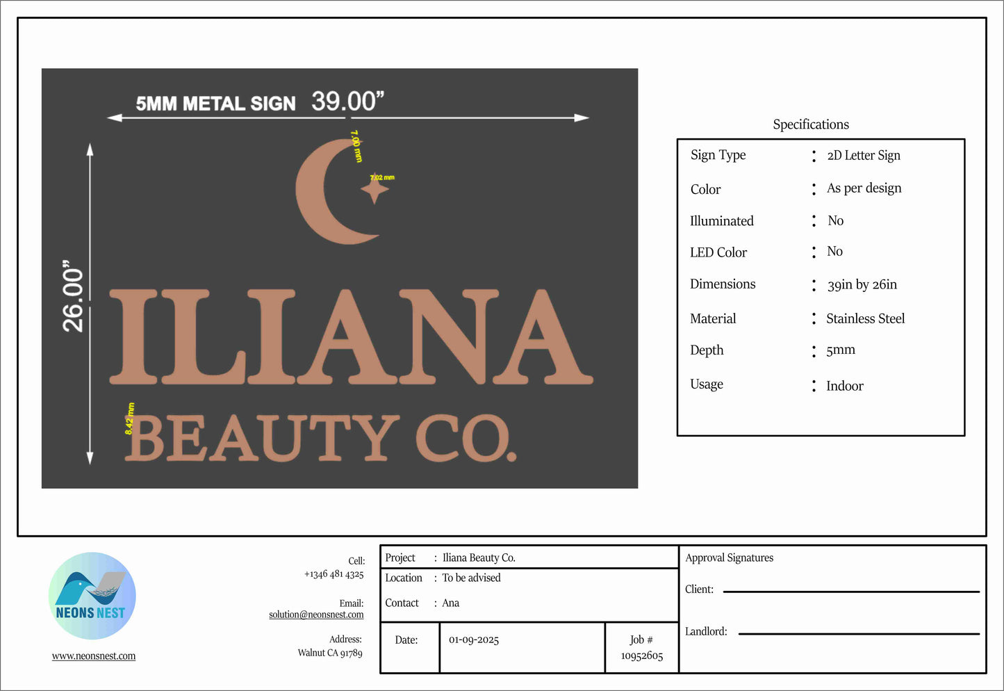 2D Letter Sign For Iliana Beauty Co